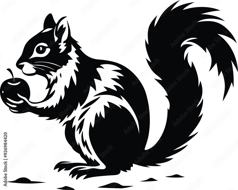 Squirrel eat fruitillustration black and white Squirrel eat fruitillustration black and white