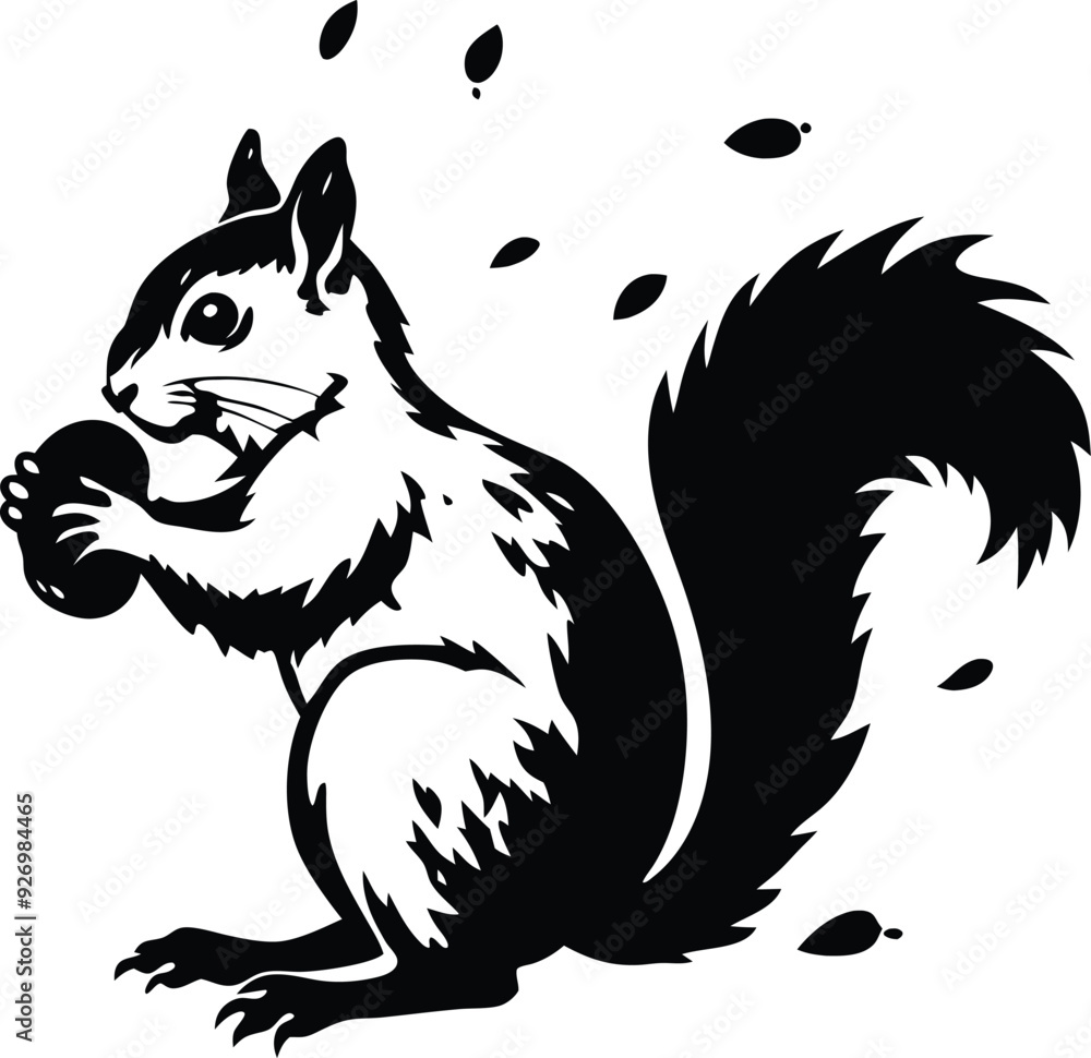 Squirrel eat fruitillustration black and white Squirrel eat fruitillustration black and white