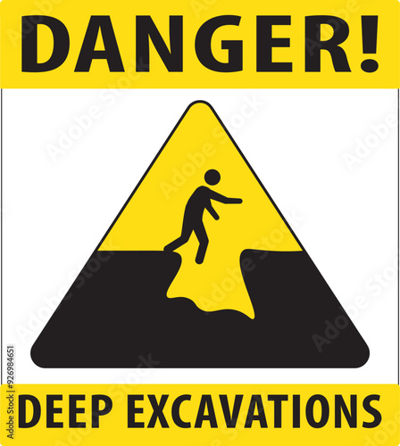Deep excavations yellow color warning sign vector.eps
