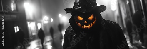 Banner - scary monsters - pumpkins - shadows - hats - fog - spoooky atmosphere  photo