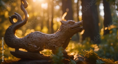 cool wooden carved statues in the forest