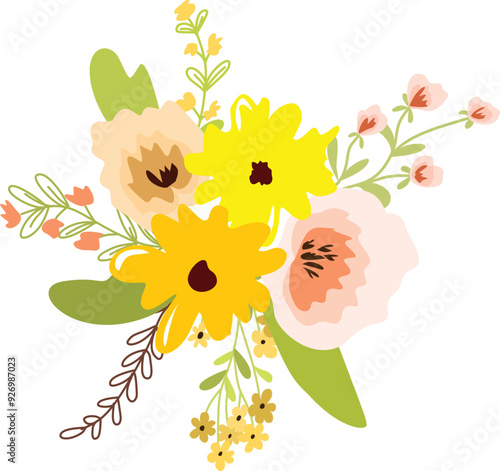 wild flower bouquet hand drawn vector illustration clipart for decoration invitation,greeting,happy birthday,wedding,poster card