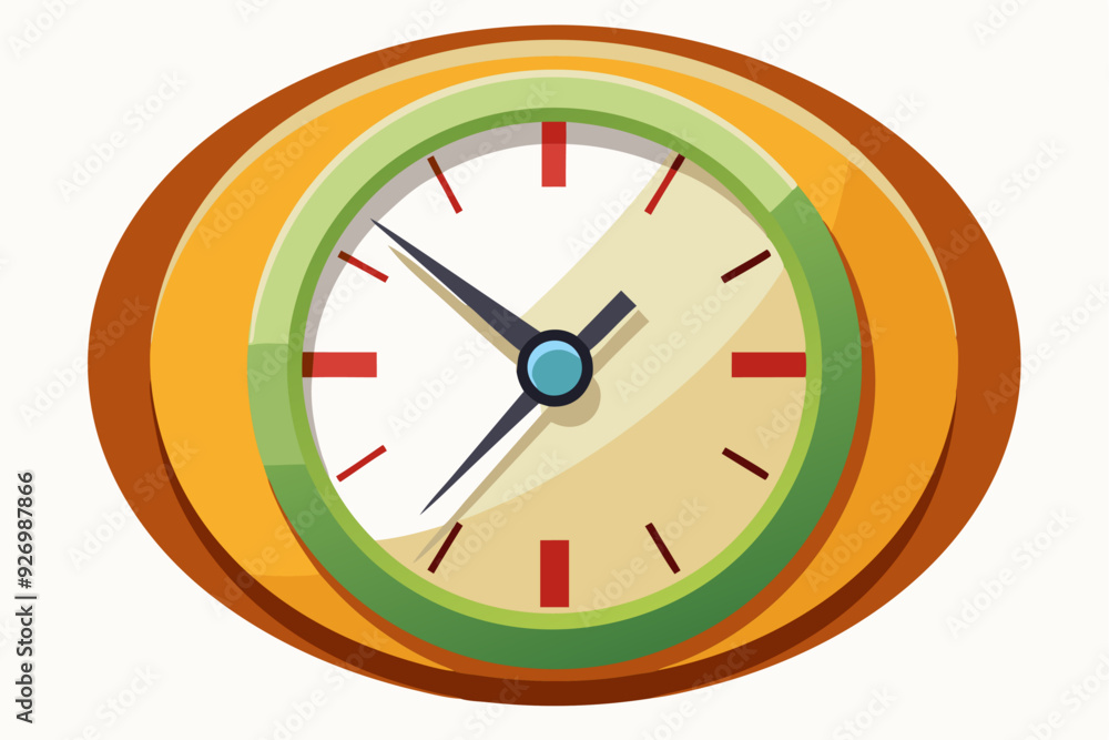 A Cartoon Illustration of a Round Clock with Orange and Green Trims A Cartoon Illustration of a Round Clock with Orange and Green Trims