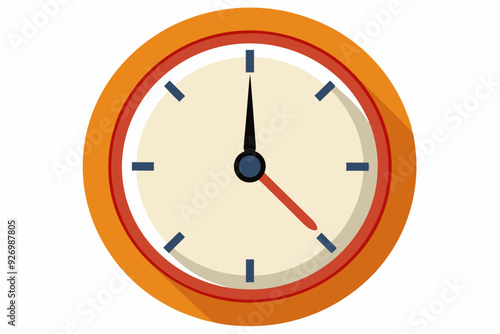 Round orange clock face with red and black hands pointing at 3:00