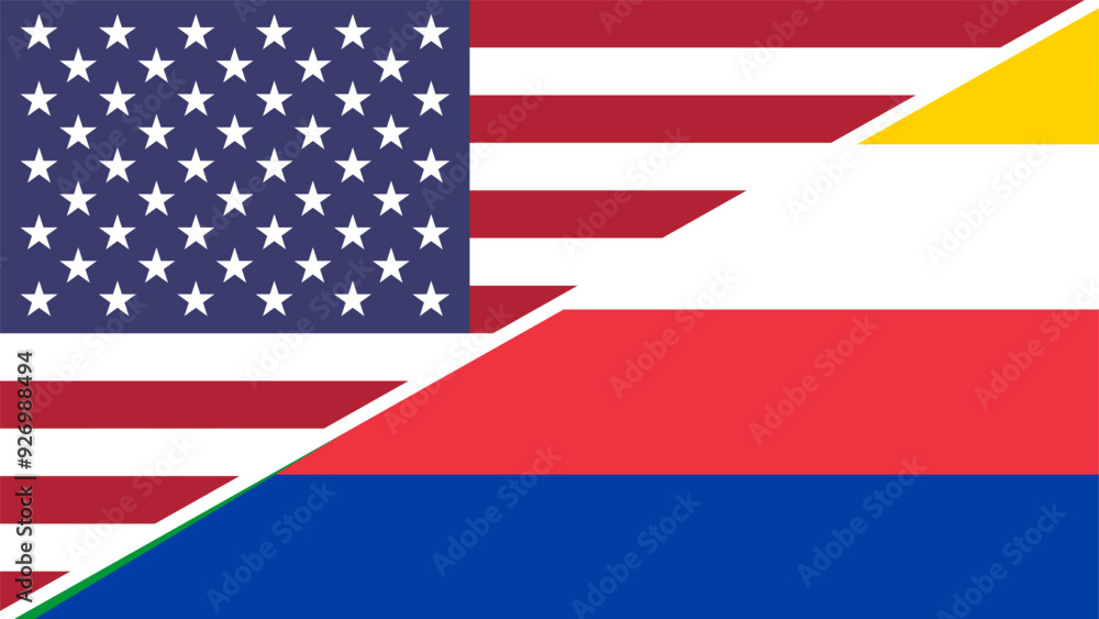 Comoros and United States flags combined in a split design vector, symbolizing international relations, global unity, and cultural exchange Comoros and United States flags combined in a split design vector, symbolizing international relations, global unity, and cultural exchange