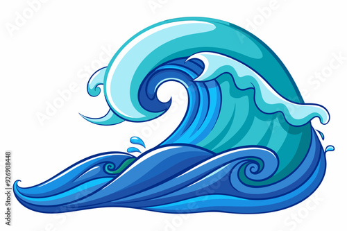 A Cartoon Illustration of a Blue Ocean Wave