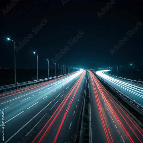 light background, City road light, night highway lights and traffic with highway road motion lights, in long exposure.