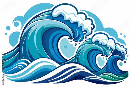 Stylized Illustration of Ocean Waves with White Foam