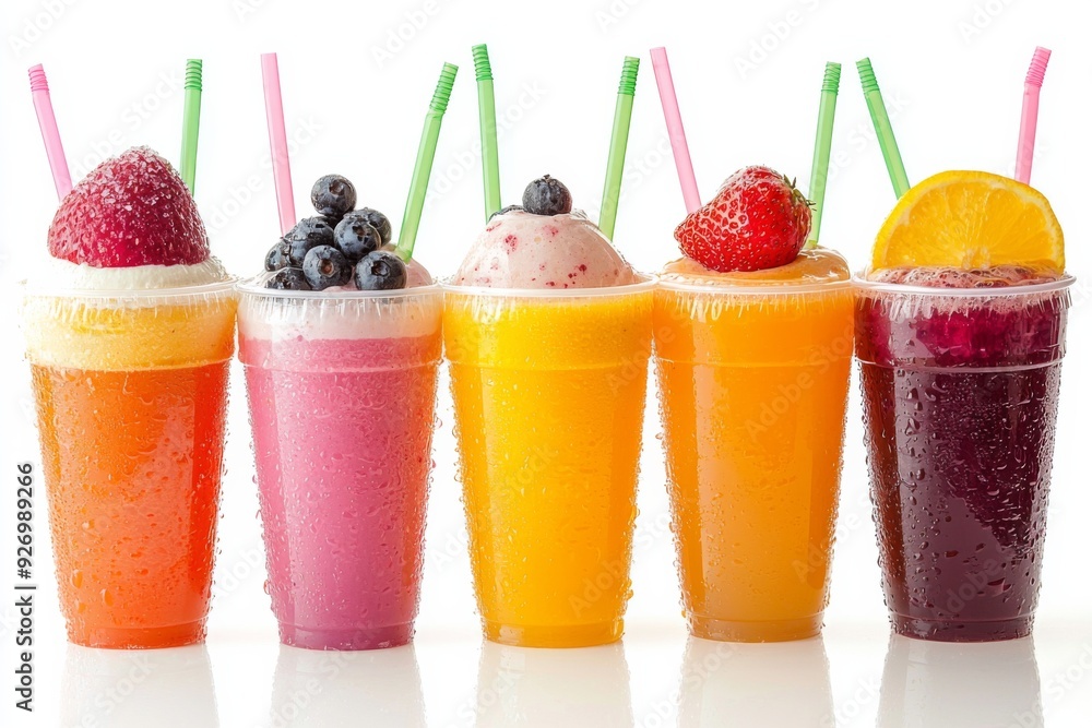 Juices and Floats in Plastic Cup on white background created with Generative AI Juices and Floats in Plastic Cup on white background created with Generative AI