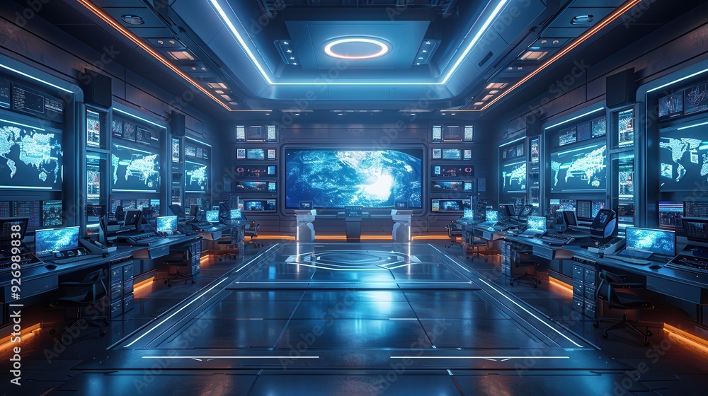 Futuristic News Studio with AI Anchors and Robotic Operators, Blank Space for Text | Surreal Technology Concept Futuristic News Studio with AI Anchors and Robotic Operators, Blank Space for Text | Surreal Technology Concept