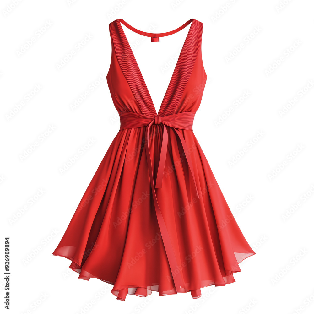 Elegant red cocktail dress with V-neck and bow detail, perfect for evening parties and special occasions. Elegant red cocktail dress with V-neck and bow detail, perfect for evening parties and special occasions.