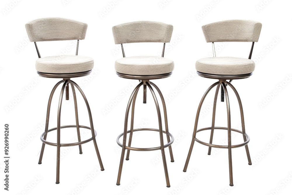 Three modern swivel bar stools with light-colored seats and metal frames, perfect for kitchen islands or home bars.