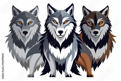Three Wolves with Yellow Eyes Standing Together