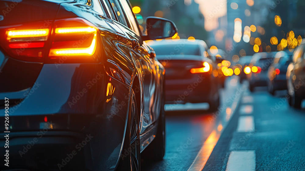 Car Tail Light in City Traffic at Dusk Car Tail Light in City Traffic at Dusk