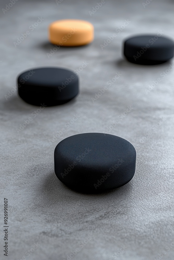 Modern Minimalist Round Cushions on Concrete Floor in Contemporary Interior Design Setting Modern Minimalist Round Cushions on Concrete Floor in Contemporary Interior Design Setting