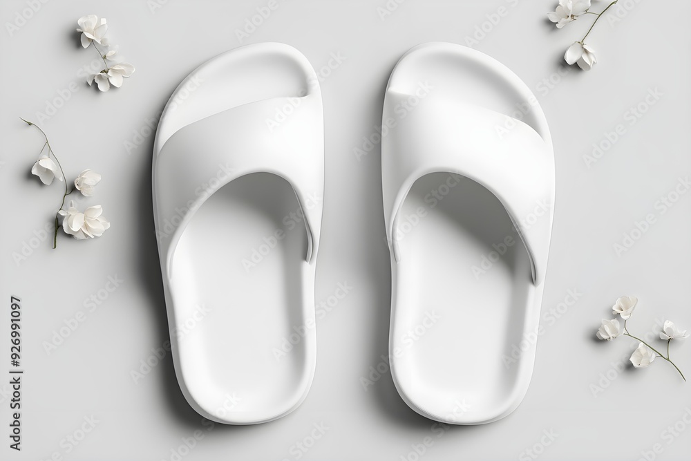 Flat Lay White Blank Slippers 3D Mockup Flat Lay White Blank Slippers 3D Mockup