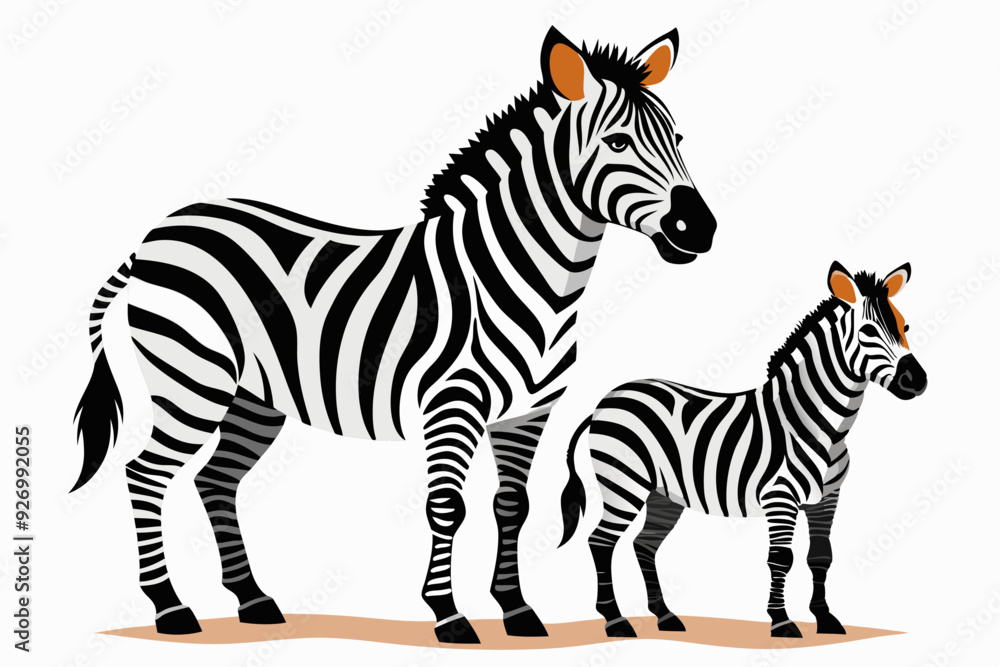 A mother zebra and her foal standing on the ground A mother zebra and her foal standing on the ground