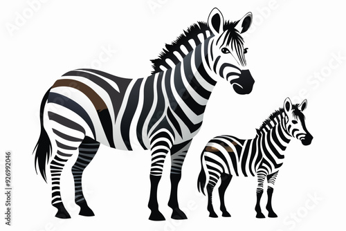 Adult and Baby Zebra Standing Side by Side