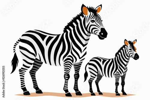 A mother zebra and her foal standing on the ground