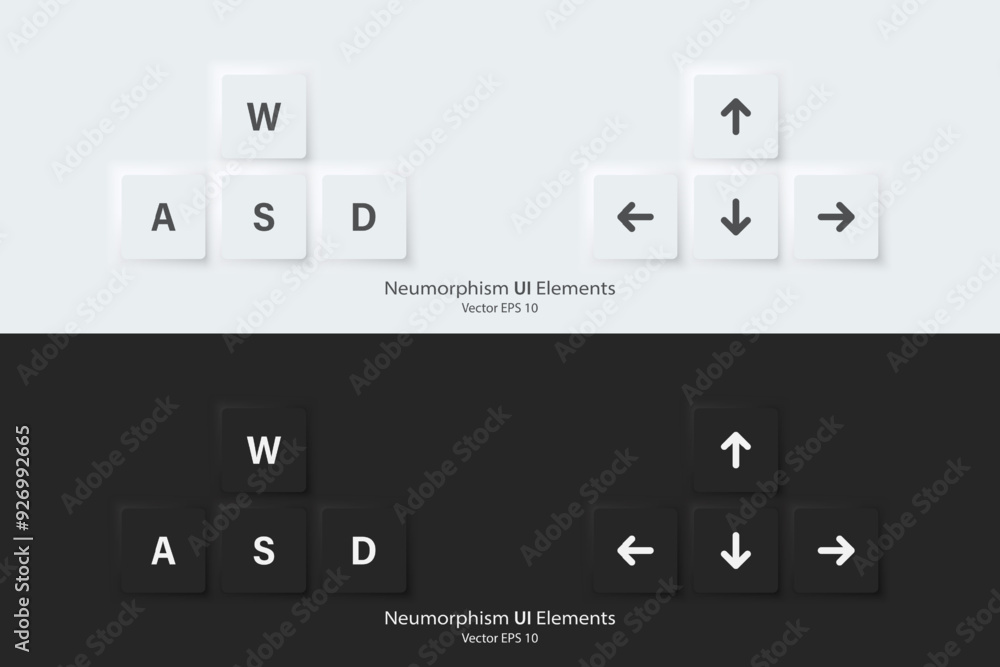 Direction w, a, s, d and arrow icon. Key up down left right sign. A set ...