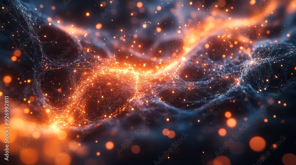Obraz premium A dynamic fusion of data streams and neural pathways, creating an intricate, glowing abstract 