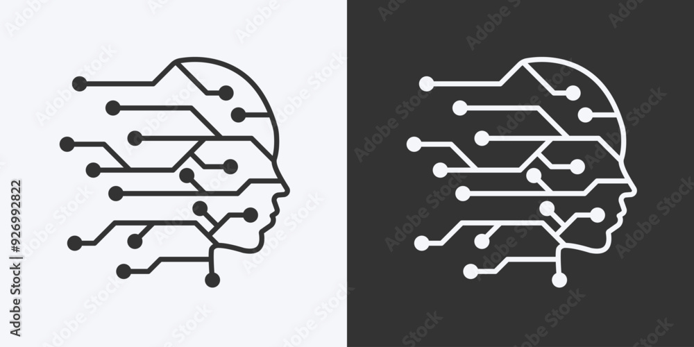 Human head tech with line circuit icon. line icon isolated on background. Artificial intelligence technology concept. Vector illustration. Human head tech with line circuit icon. line icon isolated on background. Artificial intelligence technology concept. Vector illustration.