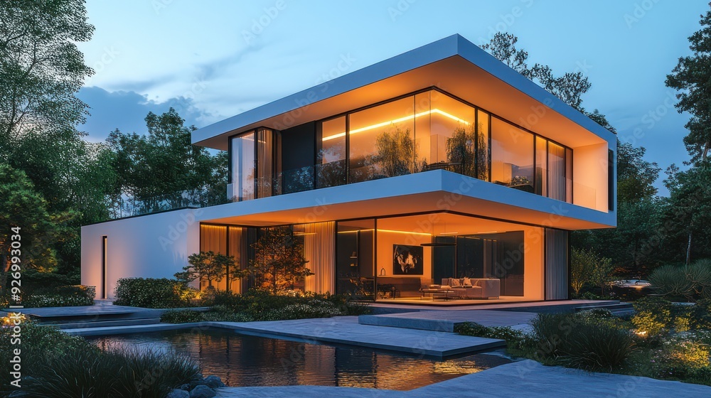 modern smart home with sleek, minimalist design, featuring automated lighting, voice controlled appliances, and a smart security modern smart home with sleek, minimalist design, featuring automated lighting, voice controlled appliances, and a smart security