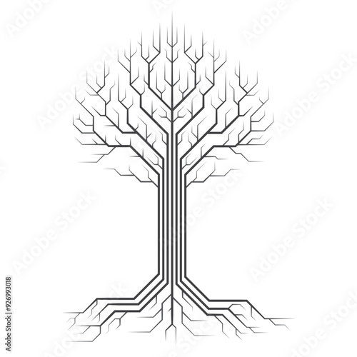 Digital network tree technology. Tree lines isolate on white background. Business innovation technology cyber. Vector illustration.