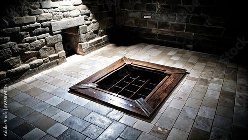 A Wooden Framed Opening With Metal Bars Leading to a Dark Depths