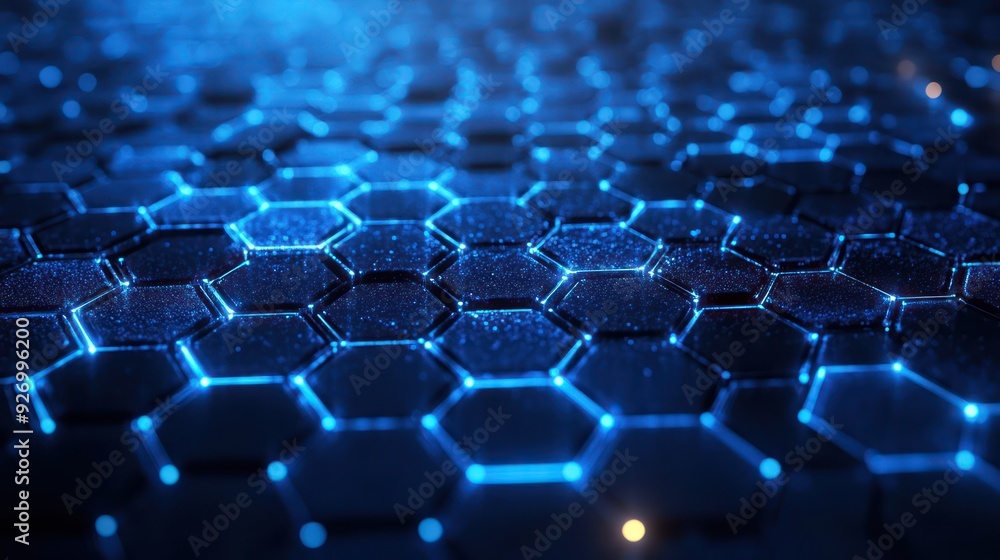 Fototapeta premium Flat glowing blue hexagonal line, technology background