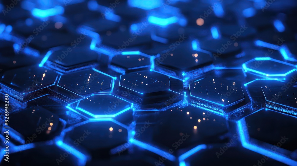 Flat glowing blue hexagonal line, technology background Flat glowing blue hexagonal line, technology background