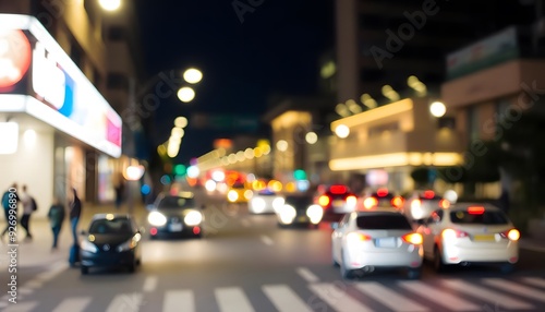 Wallpaper Mural A blurred night cityscape with street lights, traffic, and buildings in the background Torontodigital.ca