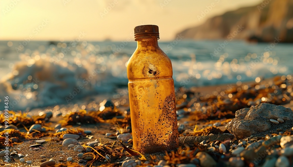 bottle on the beach, pollution bottle on the beach, pollution