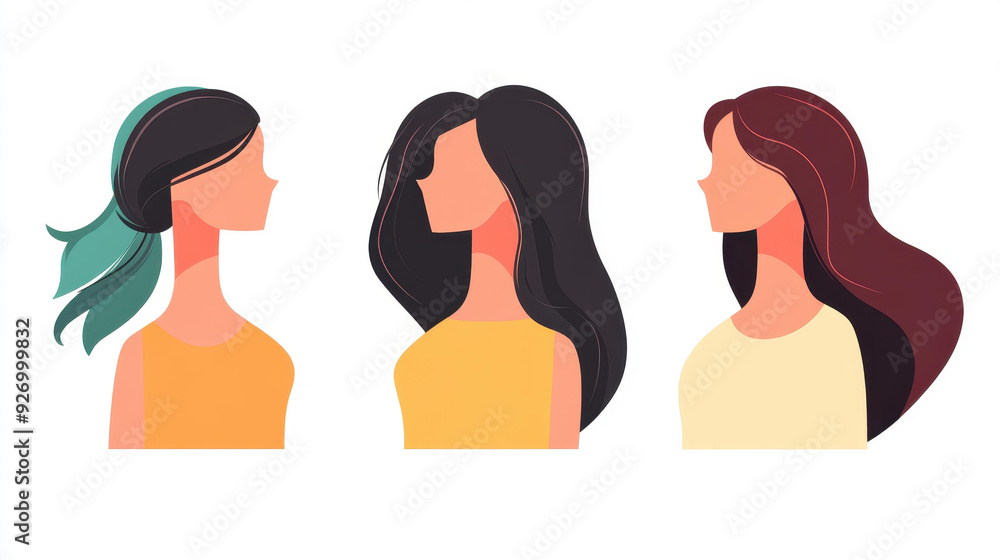 Vibrant illustration of Latina women with wavy hair against a dark backdrop, showcasing cultural beauty and style. Vibrant illustration of Latina women with wavy hair against a dark backdrop, showcasing cultural beauty and style.