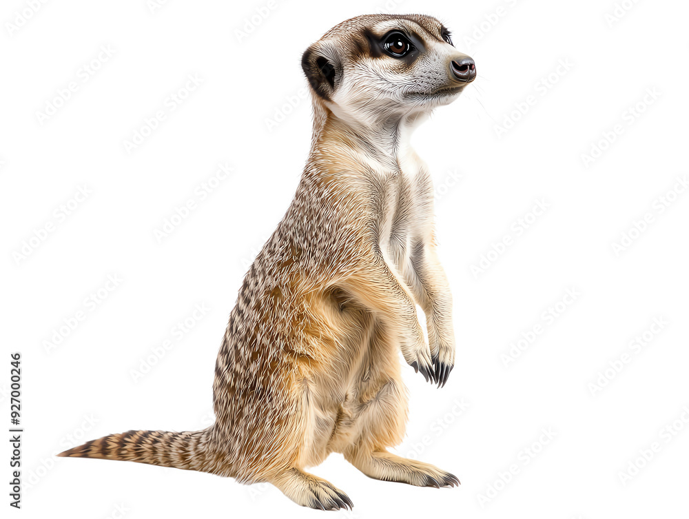 Alert meerkat standing on hind legs on transparent background Alert meerkat standing on hind legs on transparent background