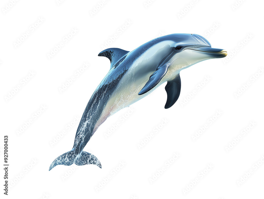 Fototapeta premium Cheerful dolphin jumping out of water on transparent background
