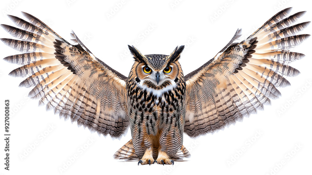 Majestic eagle owl with wide wings on transparent background Majestic eagle owl with wide wings on transparent background