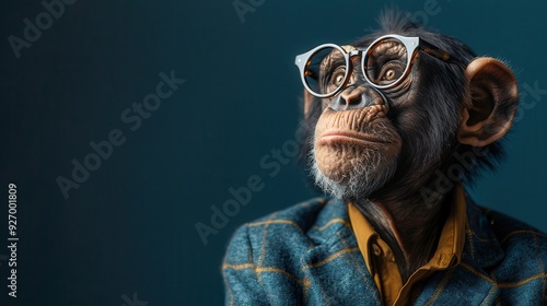 Surreal Businessperson with Monkey Head Having Lively Discussion with Colleagues in Clear Space for Text