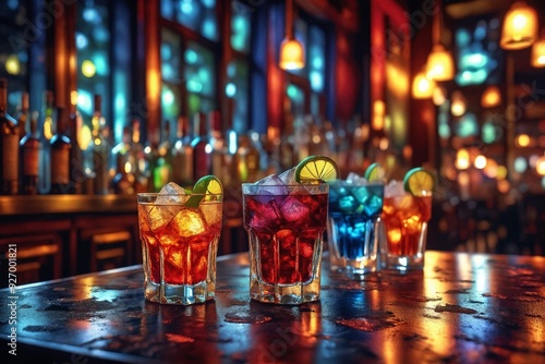 Colorful Drinks on a Bar Counter