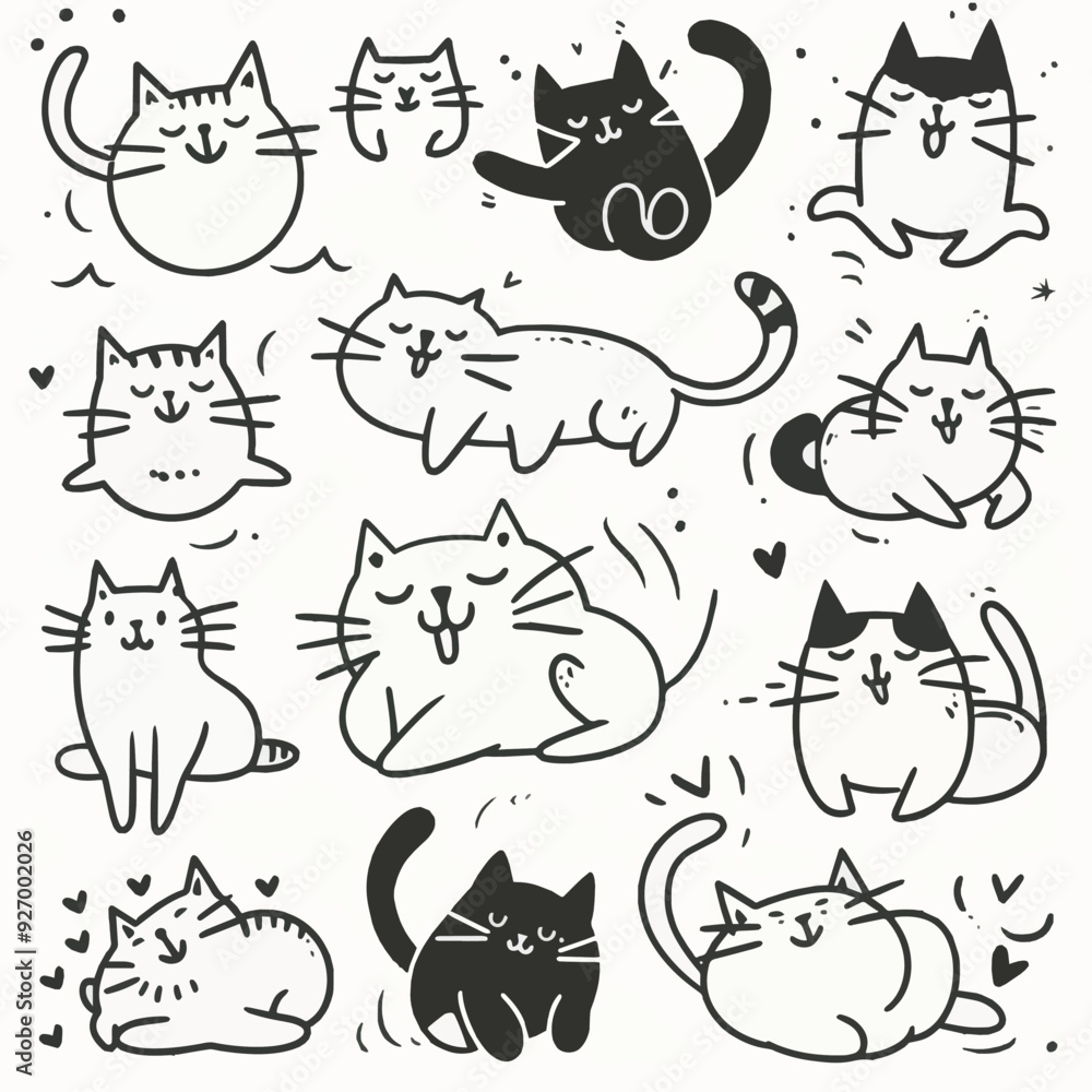 Naklejka premium Free Cute and funny cats doodle vector set