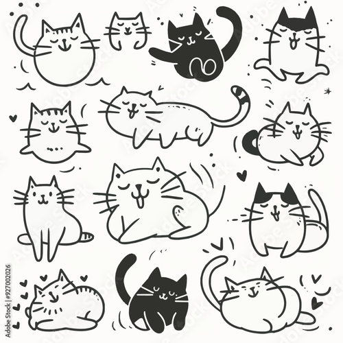 Free Cute and funny cats doodle vector set