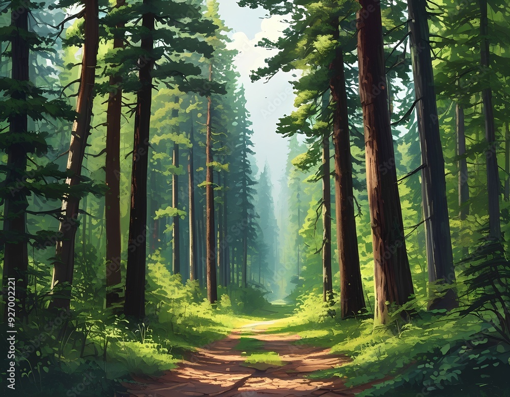 Obraz premium photography of a peaceful forest with tall trees and a path