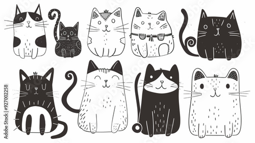 Free Cute and funny cats doodle vector set