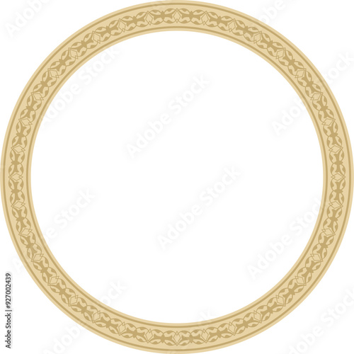 Vector golden round Turkish ornament. Ottoman circle, ring, frame.