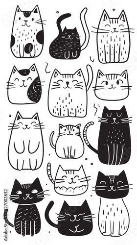 Free Cute and funny cats doodle vector set