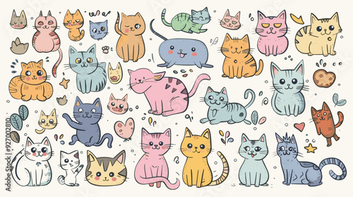 Free Cute and funny cats doodle vector set