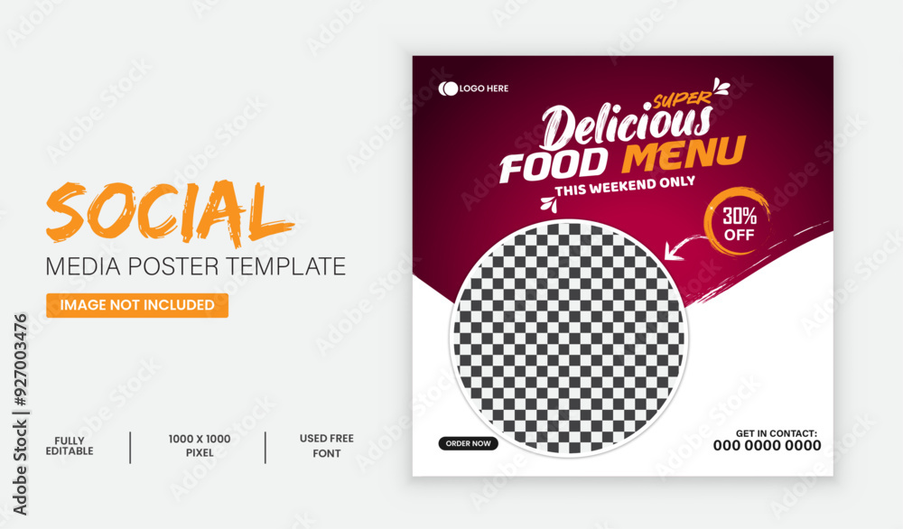 Naklejka premium food social media post template free vector or food promotion simple banner frame