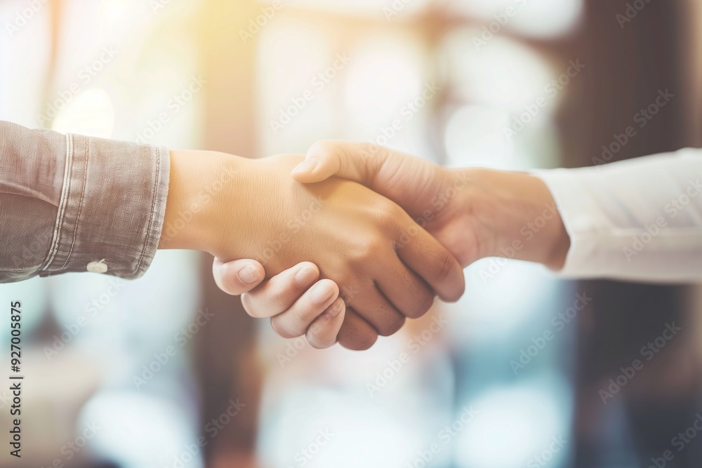 Close-up of a handshake between two individuals, representing a business agreement or partnership Close-up of a handshake between two individuals, representing a business agreement or partnership