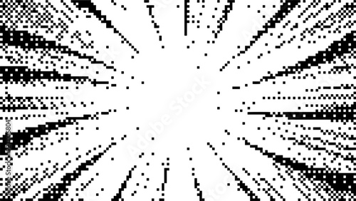 Halftone cartoon border. pixel art dot. Black line isolated on white background. Concentration lines design. Grunge dots zoom.