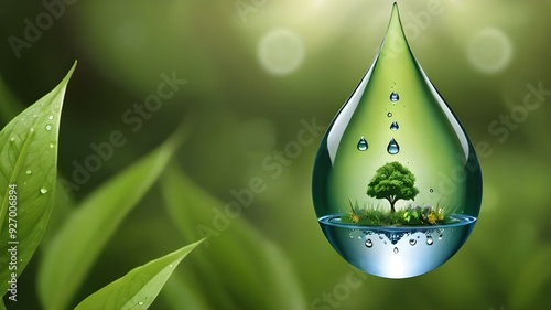 water drop on leaf, inside the drop life is hidden, Image for International Day for water 